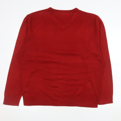 Thomas Nash Men's Red V-Neck Acrylic Pullover Jumper XL