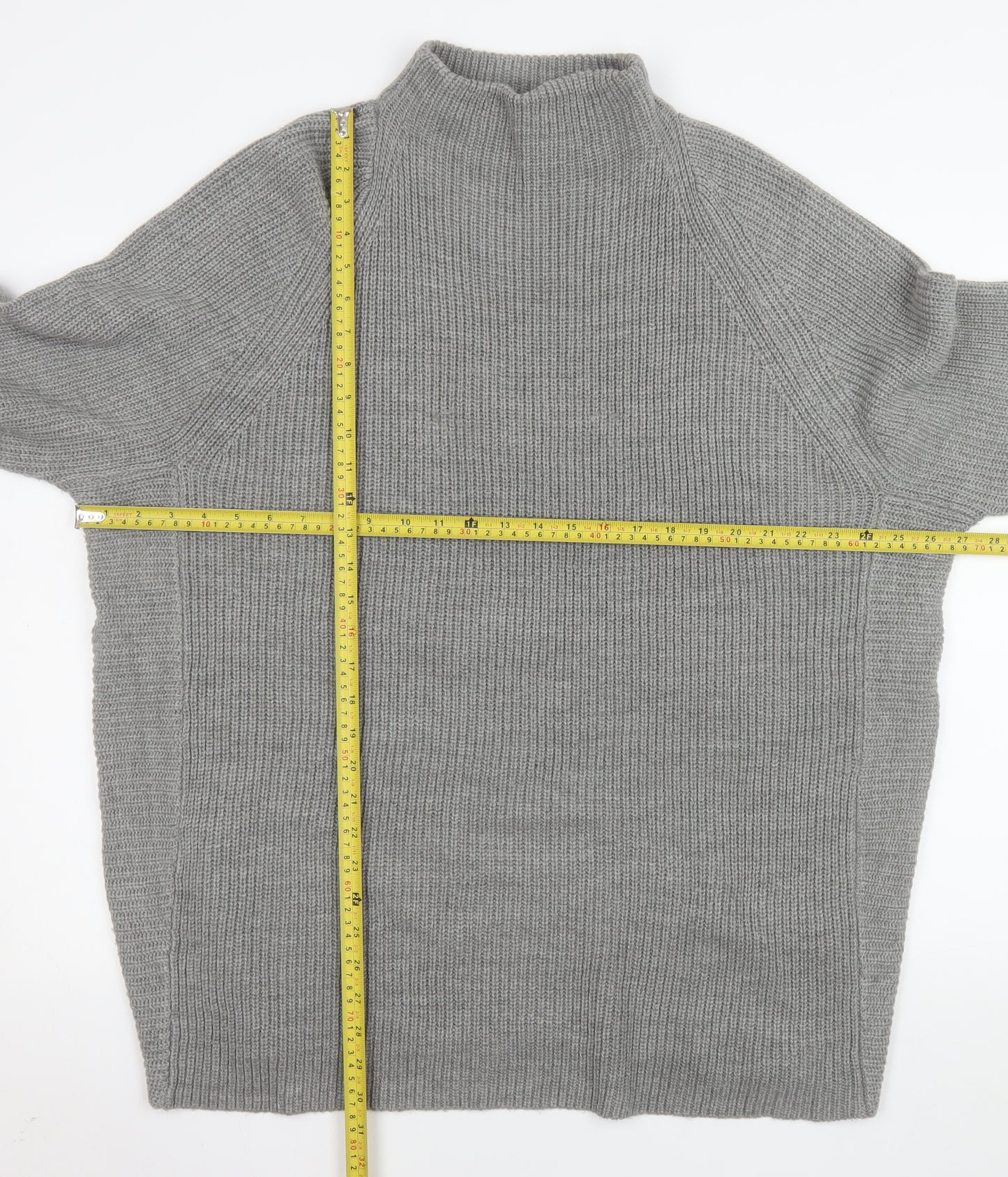 Yours Womens Grey Plus Size 18-20 Mock Neck Chunky Knit Jumper