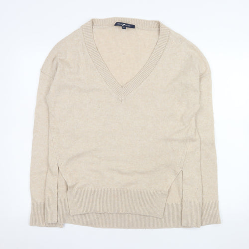 French Connection Men's Beige V-Neck Wool Blend Jumper Size M