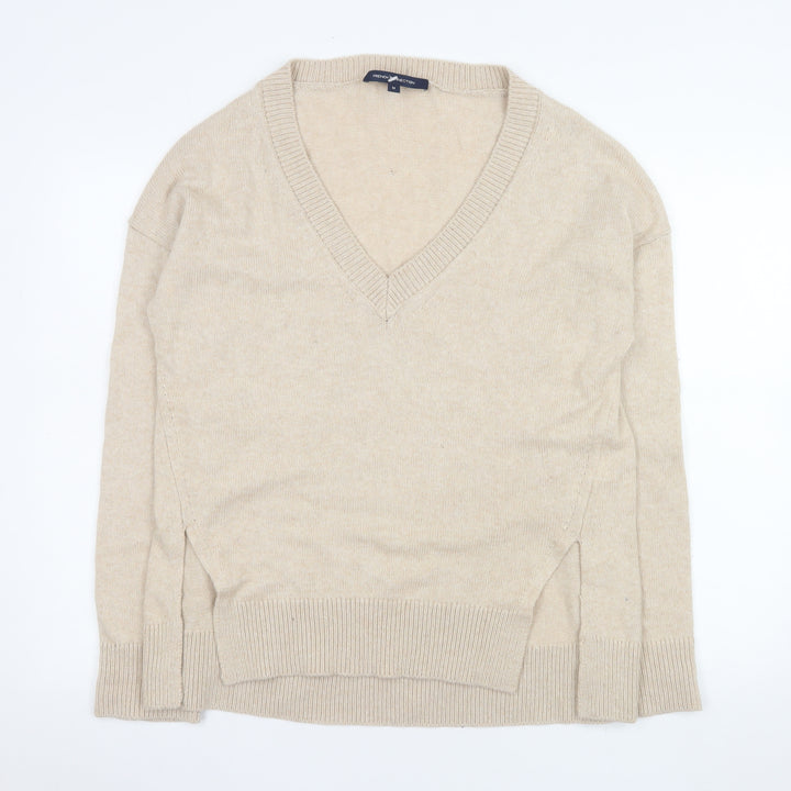 French Connection Men's Beige V-Neck Wool Blend Jumper Size M