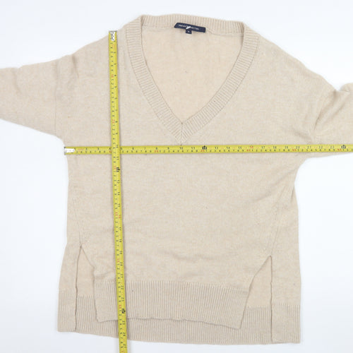 French Connection Men's Beige V-Neck Wool Blend Jumper Size M