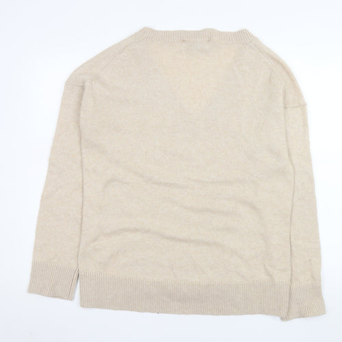 French Connection Men's Beige V-Neck Wool Blend Jumper Size M