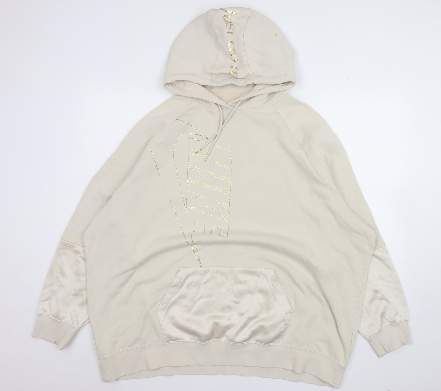 Nike Women’s Beige Hooded Pullover Sweatshirt XL Gold Logo