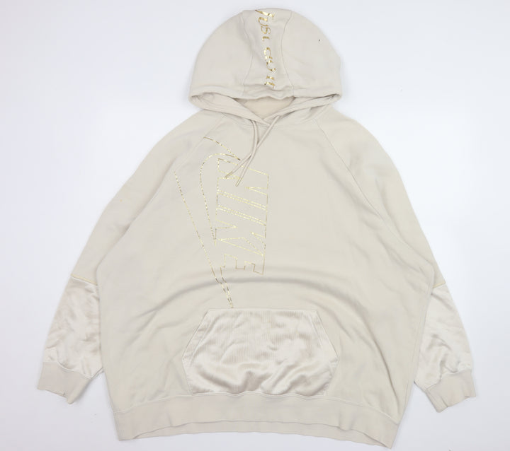 Nike Women’s Beige Hooded Pullover Sweatshirt XL Gold Logo