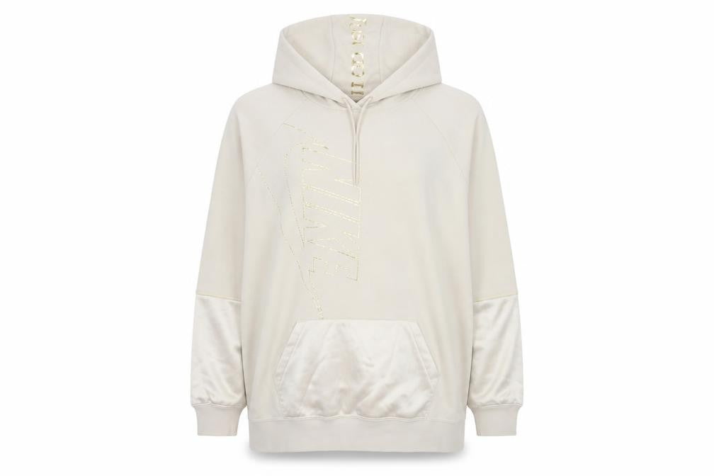 Front view of Nike Women’s Beige Hooded Pullover Sweatshirt XL Gold Logo