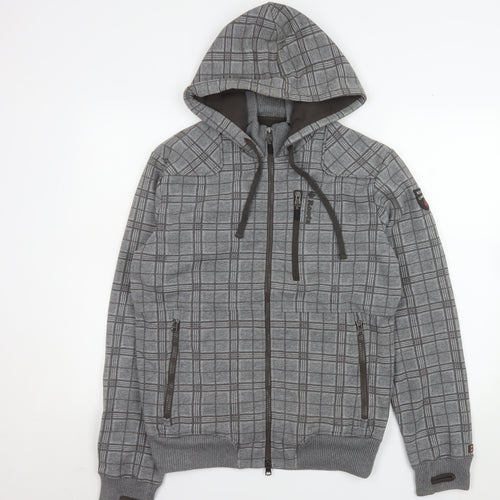 Roots Men's Grey Check Hooded Full Zip Jacket Size M