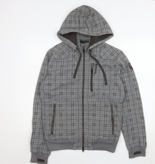 Roots Men's Grey Check Hooded Full Zip Jacket Size M