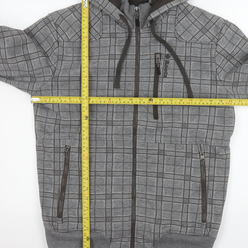 Roots Men's Grey Check Hooded Full Zip Jacket Size M