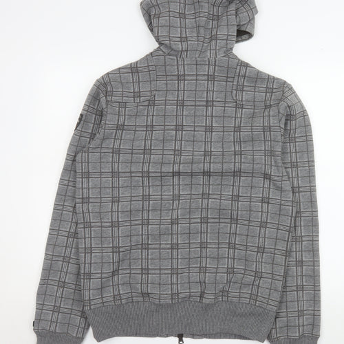 Roots Men's Grey Check Hooded Full Zip Jacket Size M