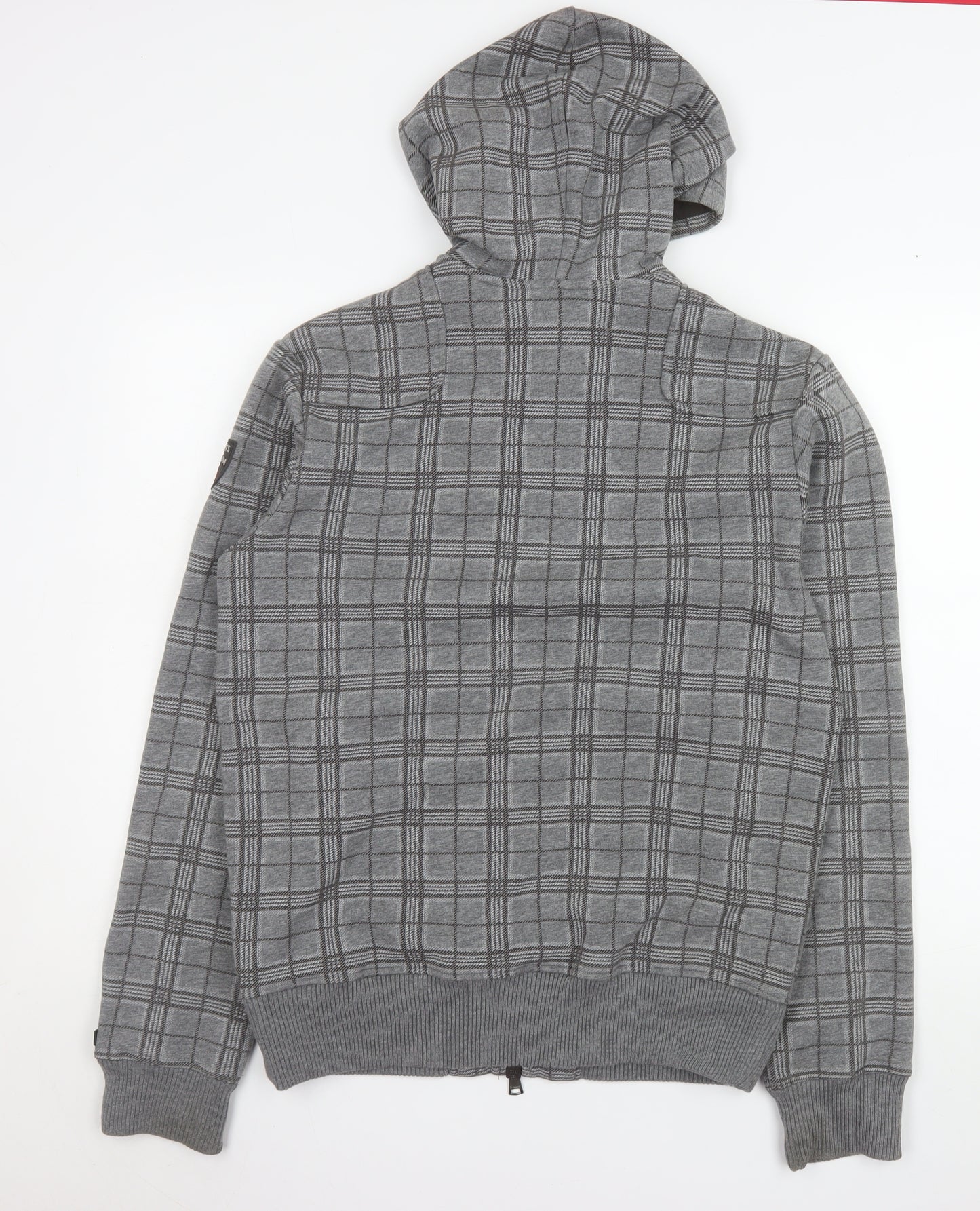 Roots Men's Grey Check Hooded Full Zip Jacket Size M