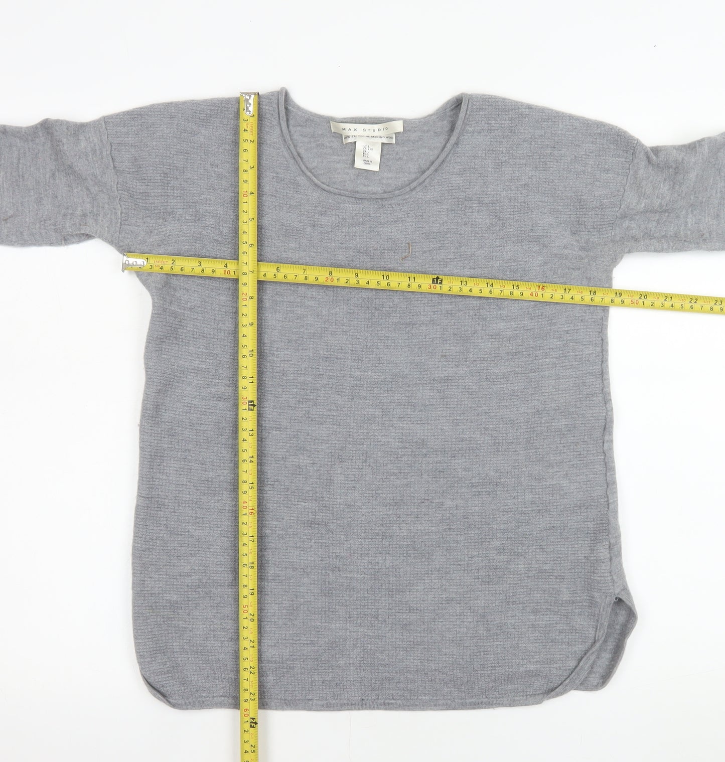 Max Studio Womens Grey 100% Merino Wool Long Sleeve Pullover Jumper L