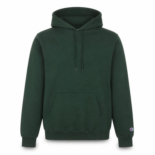 Front view of Champion Men’s Green Pullover Hoodie, size S, Regular Fit