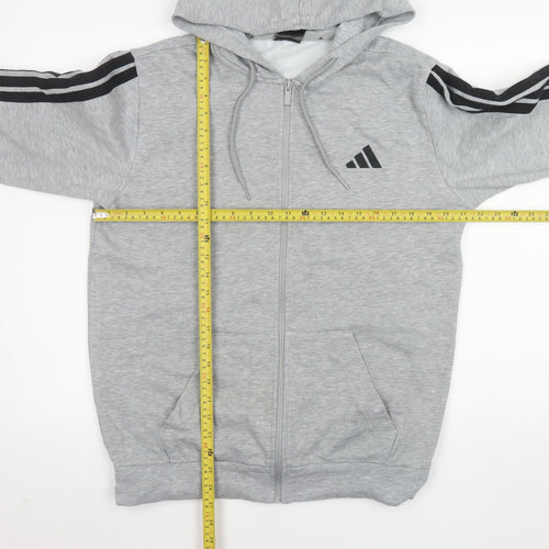 Adidas Men Grey Full Zip Hooded Jacket M Basic Sportswear