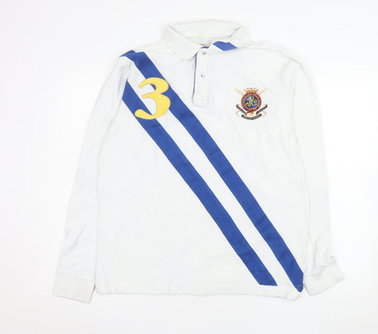 Joules Men's White Long Sleeve Polo Shirt Size L Equestrian Style