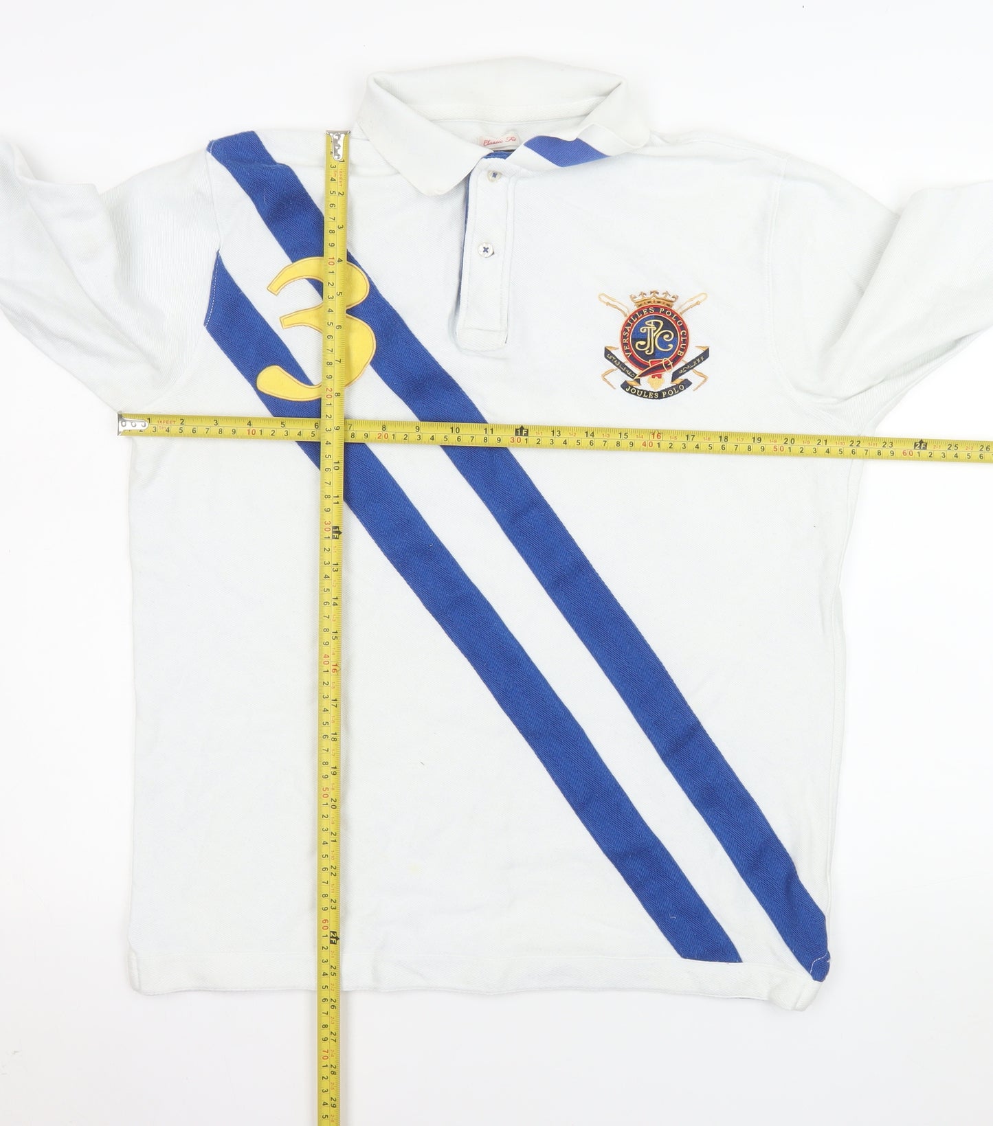Joules Men's White Long Sleeve Polo Shirt Size L Equestrian Style