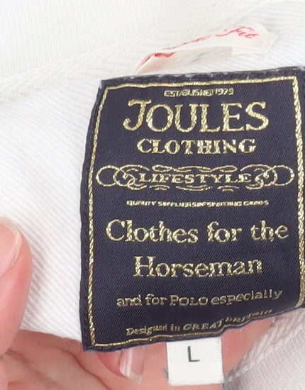 Joules Men's White Long Sleeve Polo Shirt Size L Equestrian Style