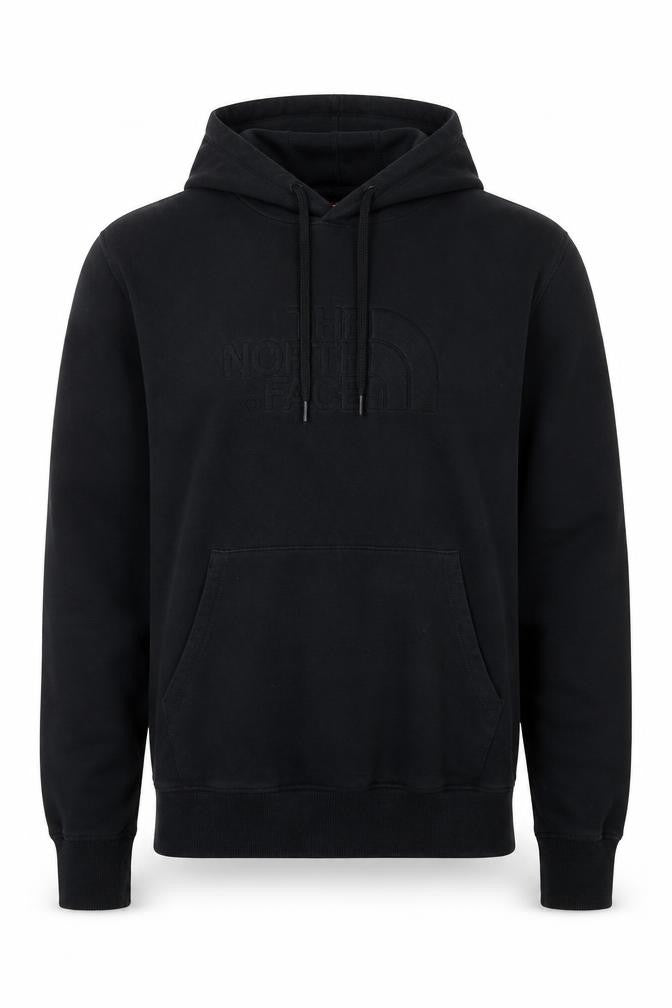 Front view of The North Face Men's Black Pullover Hoodie, size L, Cotton