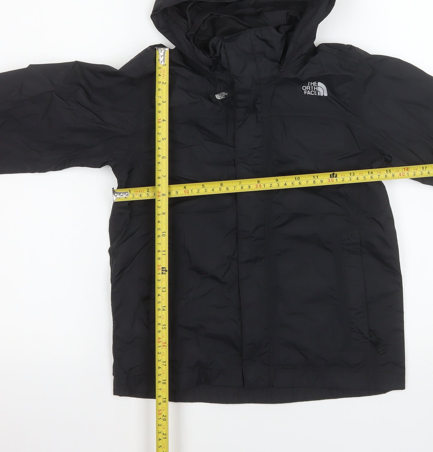 The North Face Boys Black Waterproof Hooded Rain Coat Jacket 7-8 Years