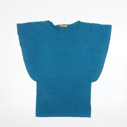 MINORITY Women's Blue Rhinestone Short Sleeve Relaxed T-Shirt S