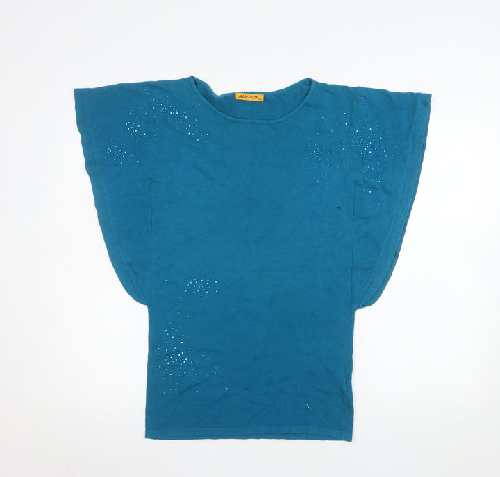 MINORITY Women's Blue Rhinestone Short Sleeve Relaxed T-Shirt S
