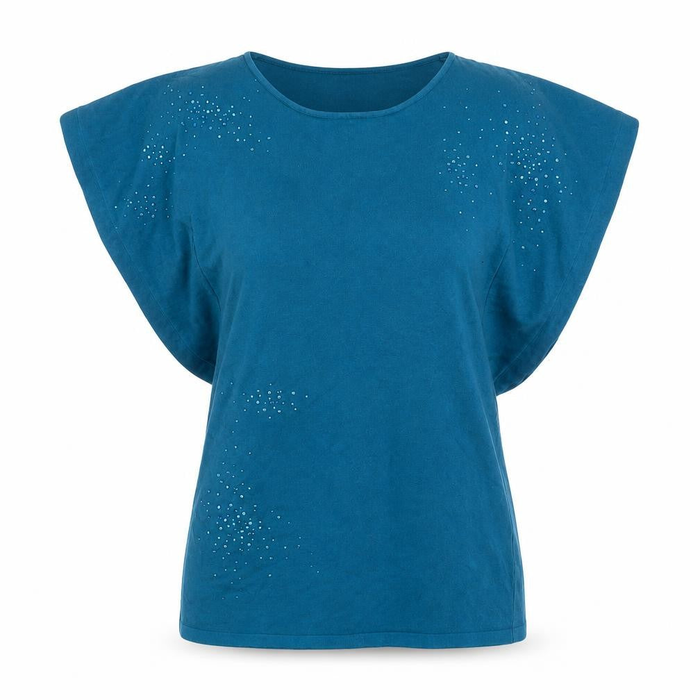 MINORITY Women's Blue Rhinestone Short Sleeve Relaxed T-Shirt S