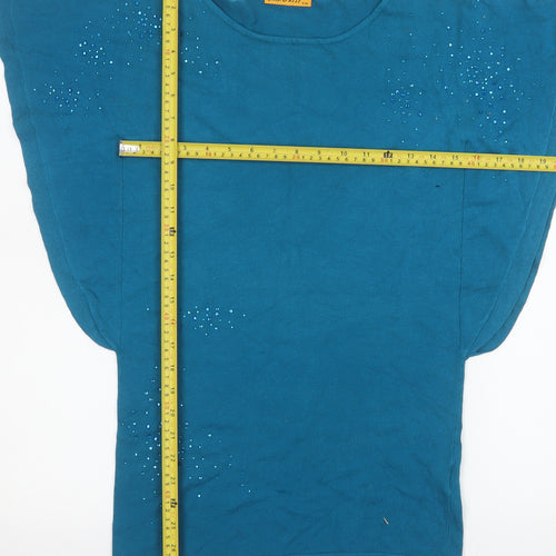 MINORITY Women's Blue Rhinestone Short Sleeve Relaxed T-Shirt S