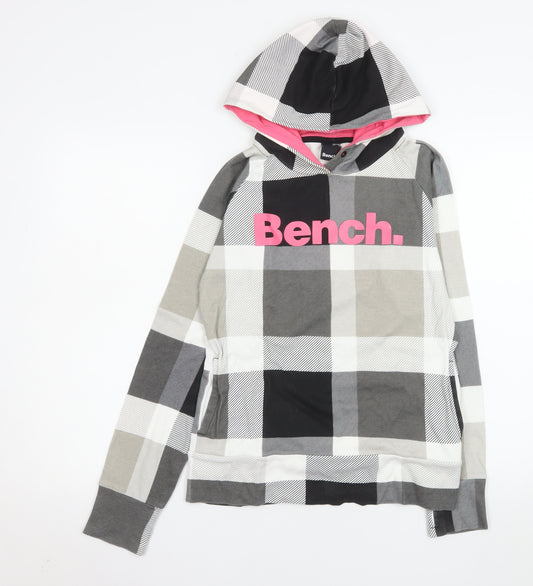 Bench Women’s Grey Check Pullover Hoodie Size L Cotton Casual