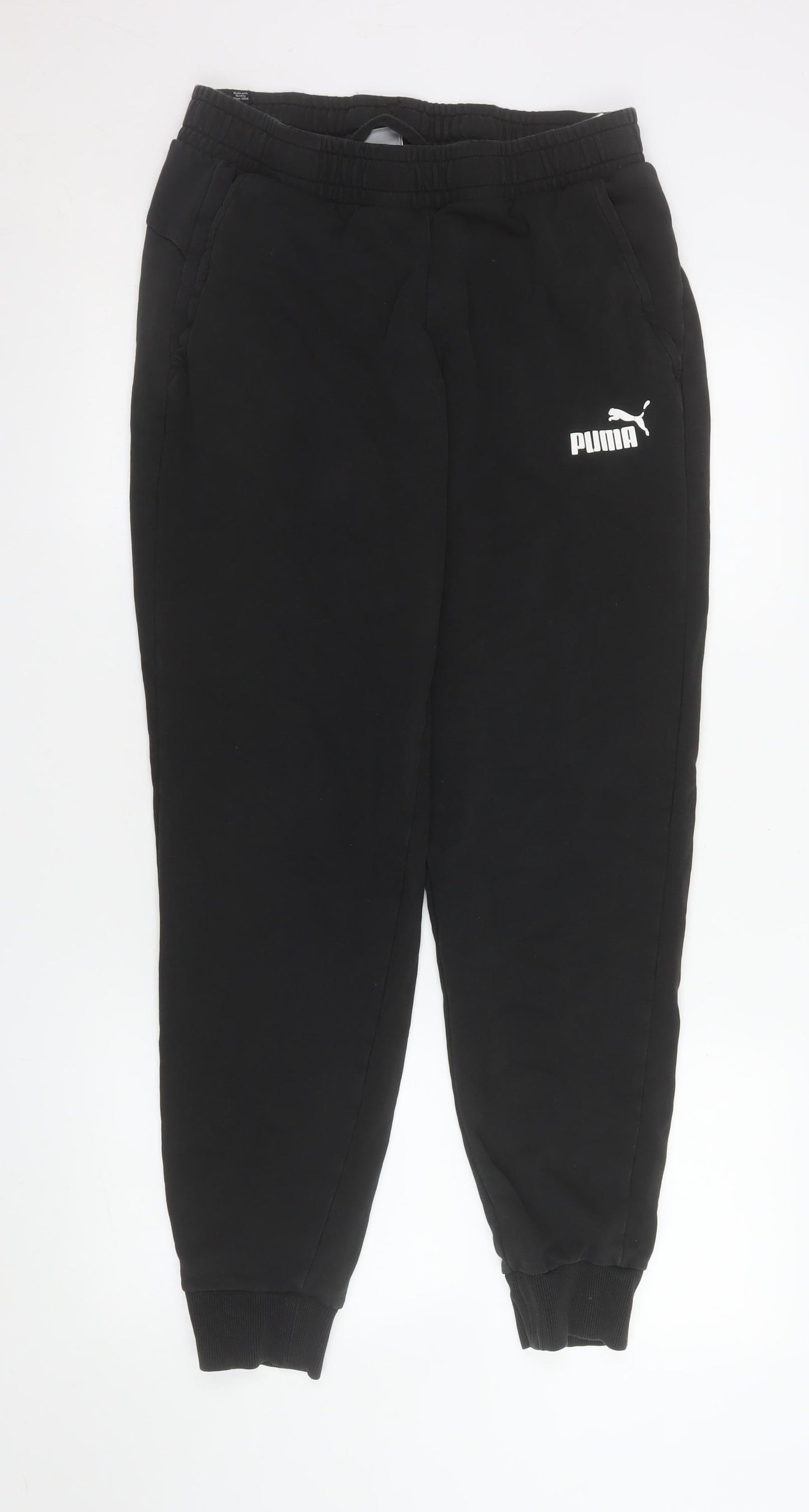 Puma Men's Black Fleece Jogger Trousers Size L Regular Fit Activewear