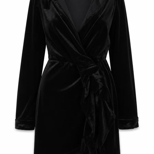 Motel Women’s Black Velvet Wrap Dress Size 10 Long Sleeve Party