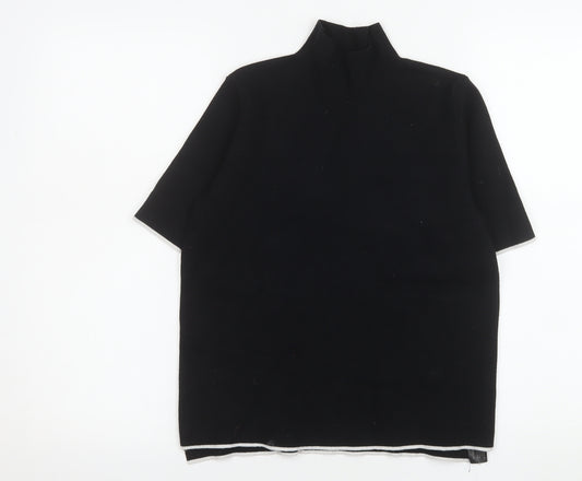 Zara Women Black Mock Neck Knit Short Sleeve Top Size 12