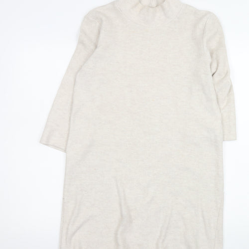 ZARA Women Beige Knit High Neck Shift Dress Size S