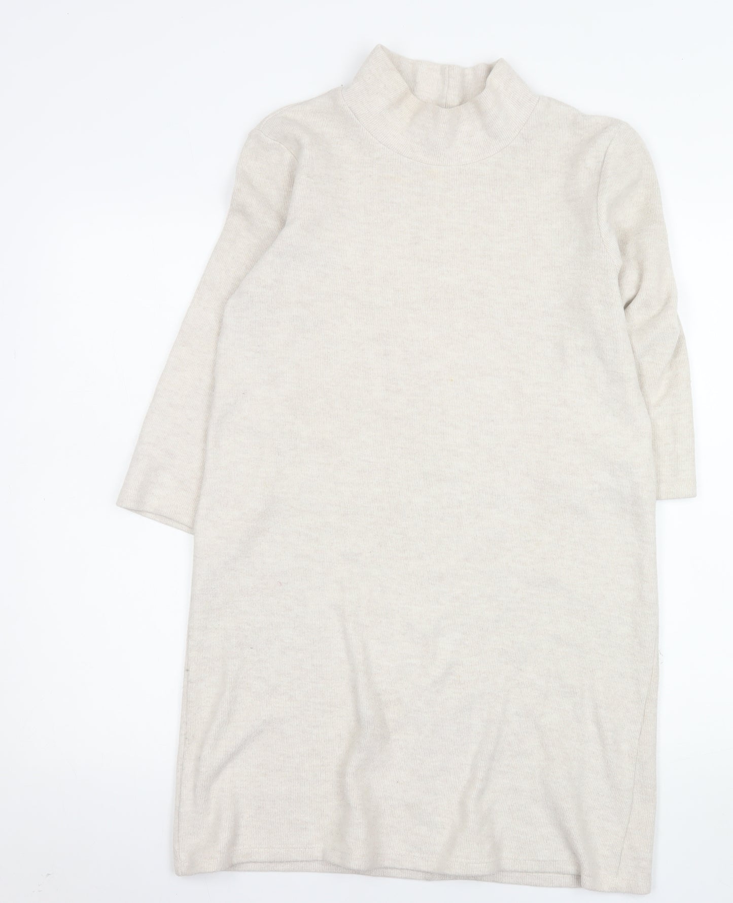 ZARA Women Beige Knit High Neck Shift Dress Size S