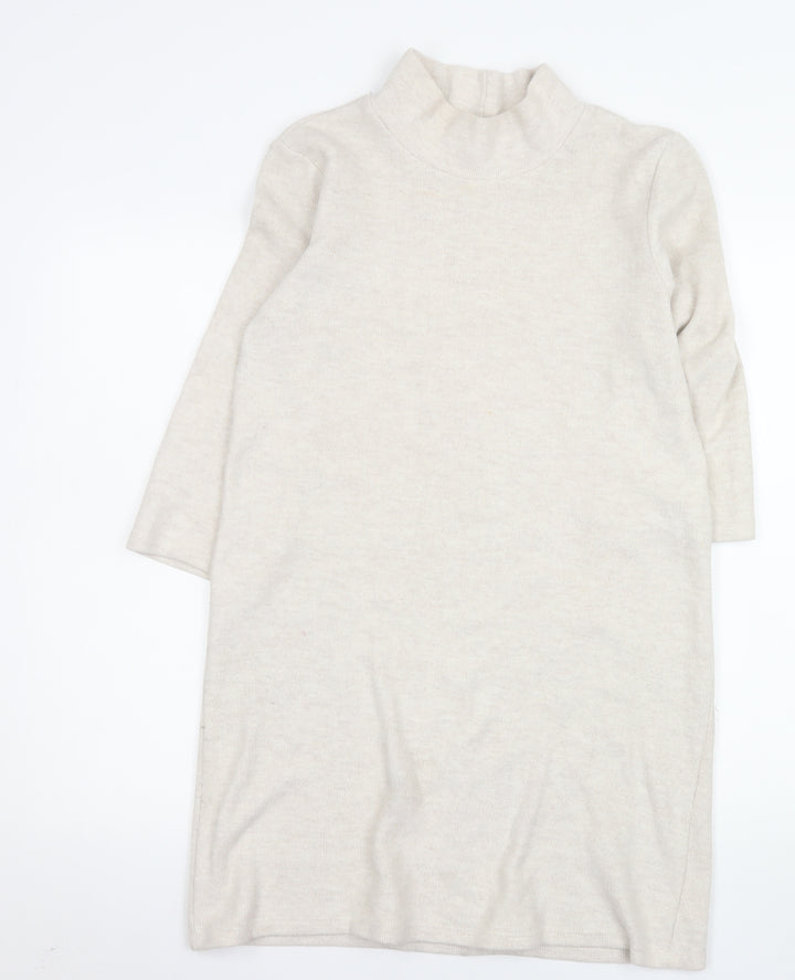 ZARA Women Beige Knit High Neck Shift Dress Size S