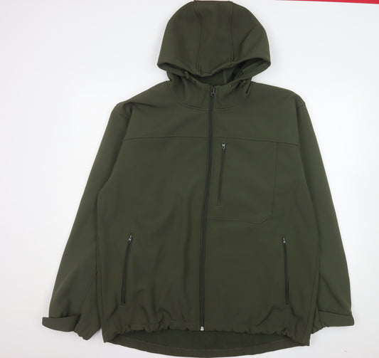 Crane Men's Green Softshell Hooded Mid-Length Jacket L 42in