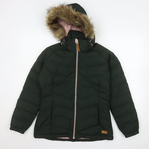 Trespass Women's Green Fur Trim Waterproof Puffer Jacket Size 10