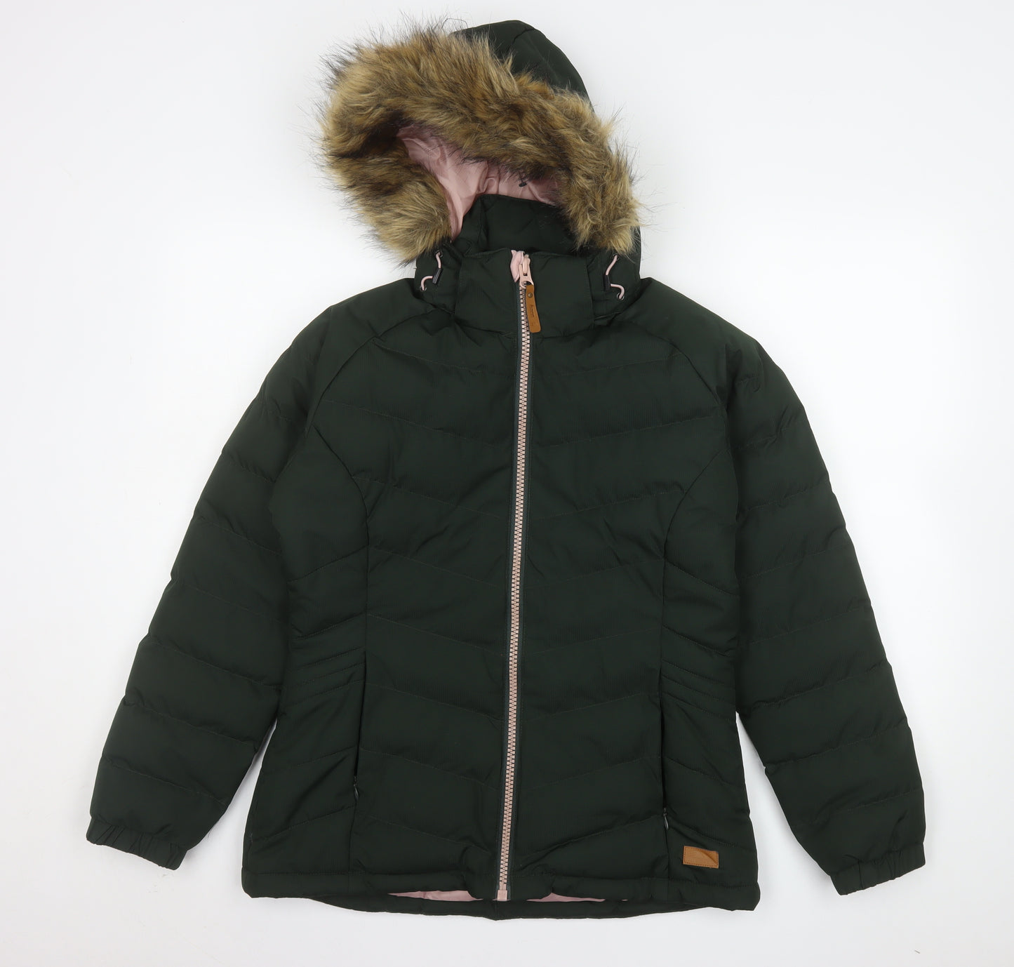 Trespass Women's Green Fur Trim Waterproof Puffer Jacket Size 10