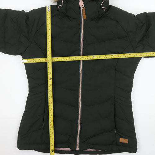 Trespass Women's Green Fur Trim Waterproof Puffer Jacket Size 10