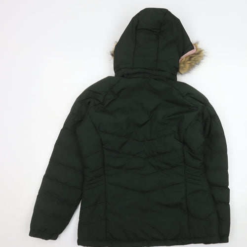 Trespass Women's Green Fur Trim Waterproof Puffer Jacket Size 10