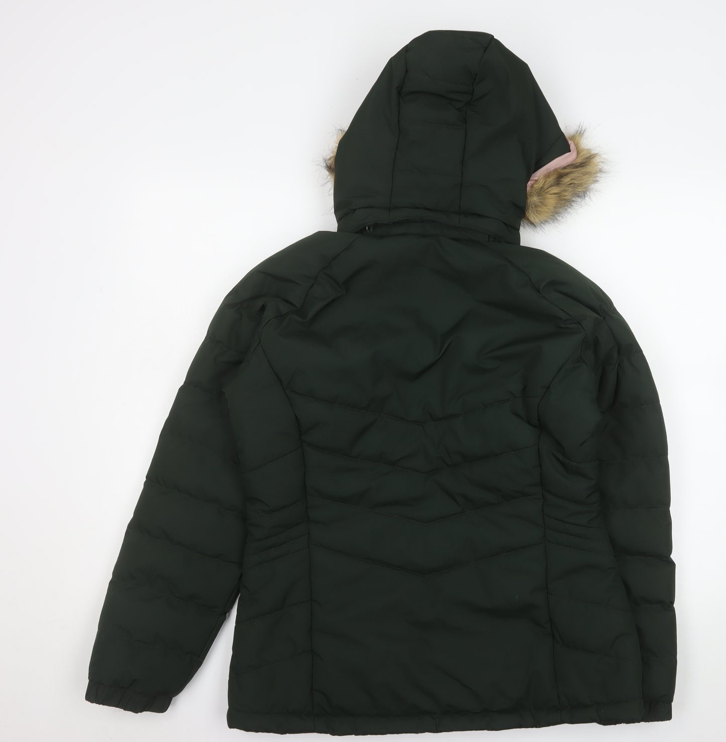 Trespass Women's Green Fur Trim Waterproof Puffer Jacket Size 10