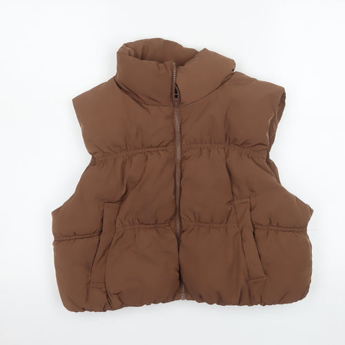 H&M Women Brown Puffer Waistcoat Size 12 Sleeveless Quilted Vest
