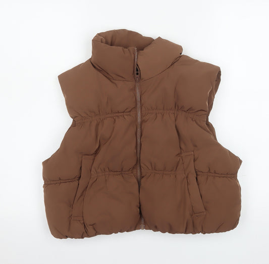 H&M Women Brown Puffer Waistcoat Size 12 Sleeveless Quilted Vest