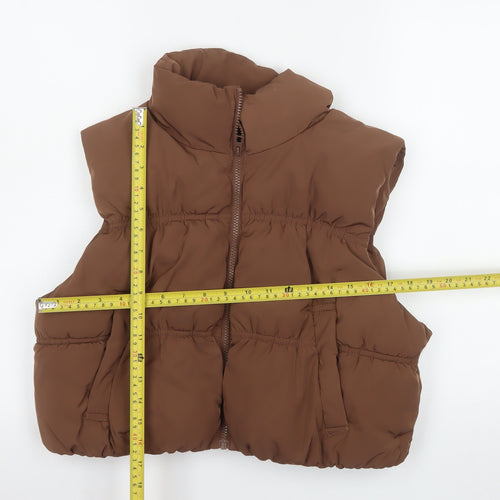 H&M Women Brown Puffer Waistcoat Size 12 Sleeveless Quilted Vest