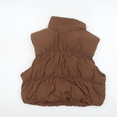 H&M Women Brown Puffer Waistcoat Size 12 Sleeveless Quilted Vest
