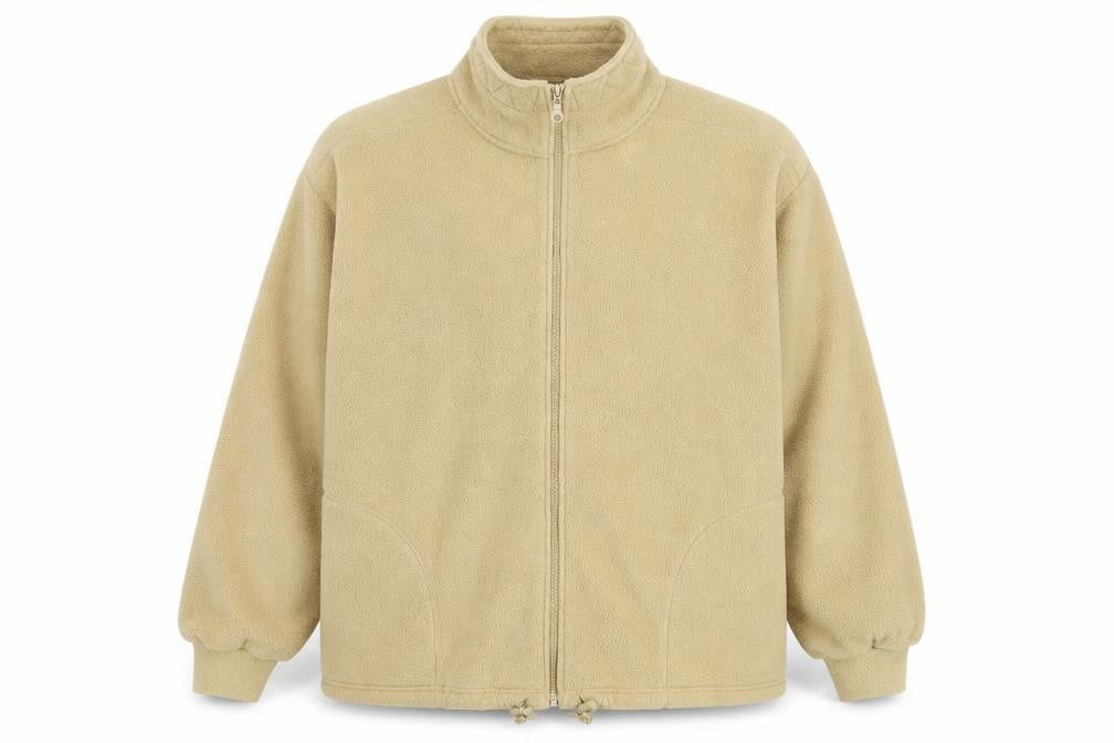 Front view of Casuals Men Beige Fleece Full Zip Lightweight Jacket M/L
