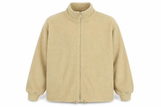 Front view of Casuals Men Beige Fleece Full Zip Lightweight Jacket M/L