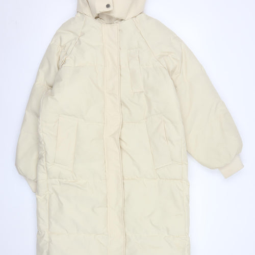Dianyige Womens Ivory Long Puffer Coat Hooded L