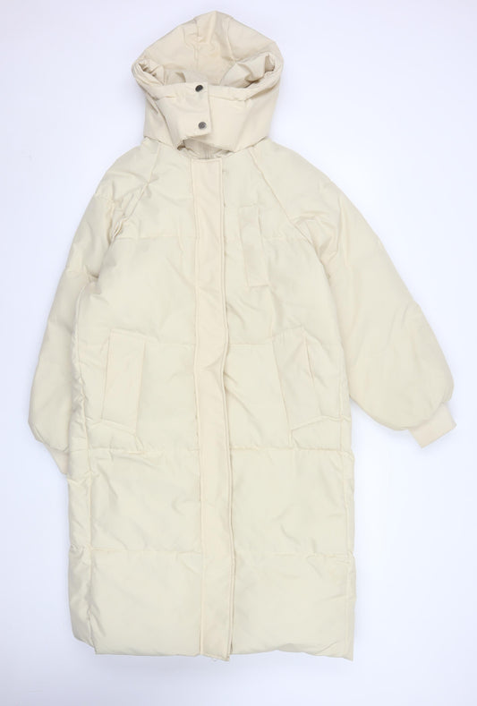 Dianyige Womens Ivory Long Puffer Coat Hooded L