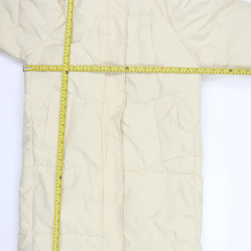 Dianyige Womens Ivory Long Puffer Coat Hooded L