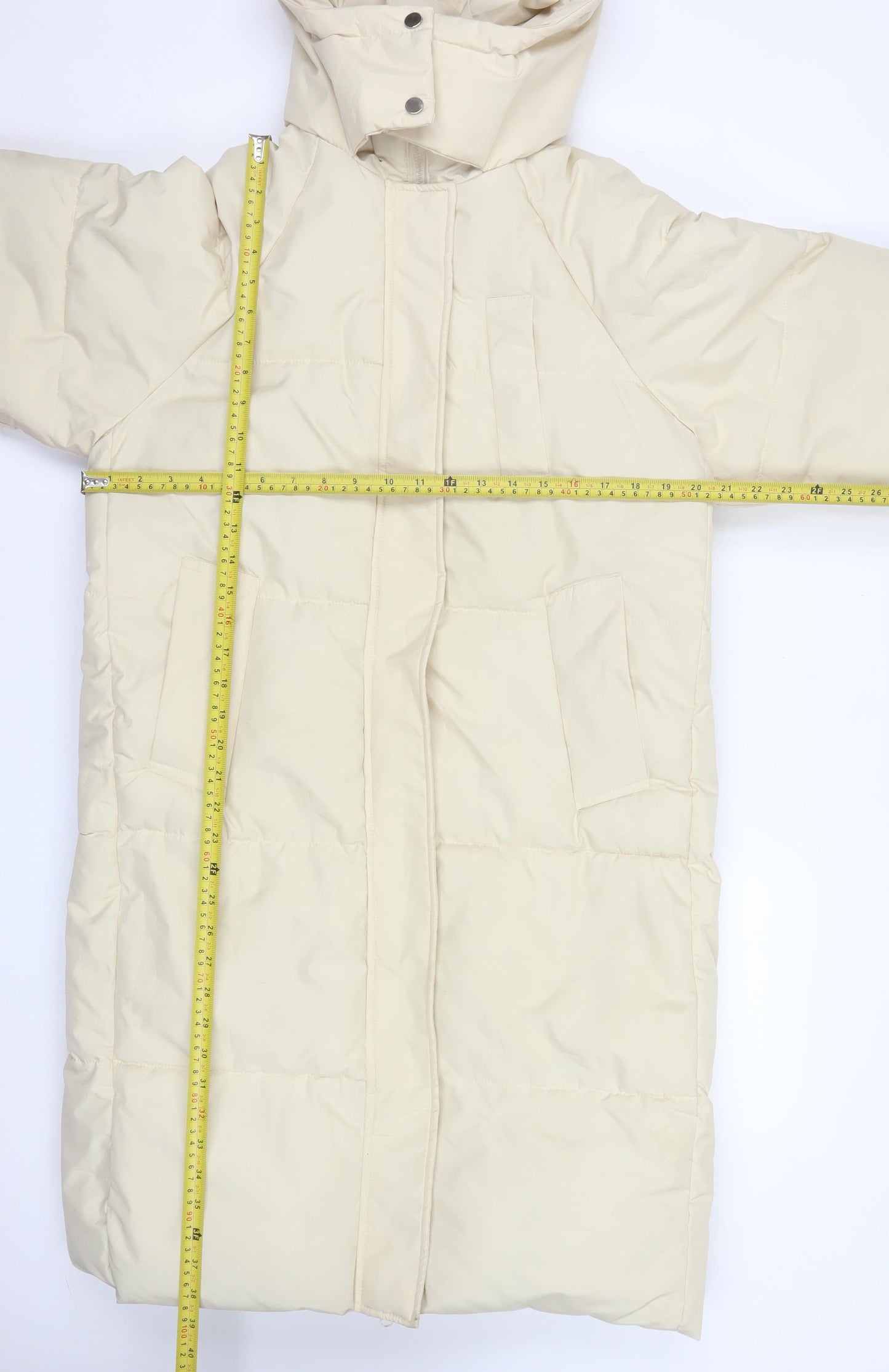 Dianyige Womens Ivory Long Puffer Coat Hooded L