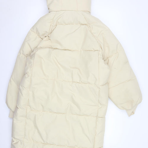 Dianyige Womens Ivory Long Puffer Coat Hooded L